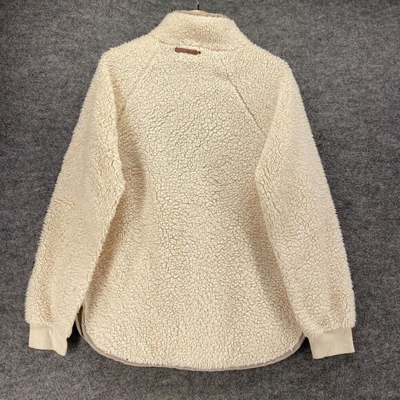 BKE Jacket Women M Medium White Fleece High Neck Long Sleeve Pockets Button - Picture 2 of 7